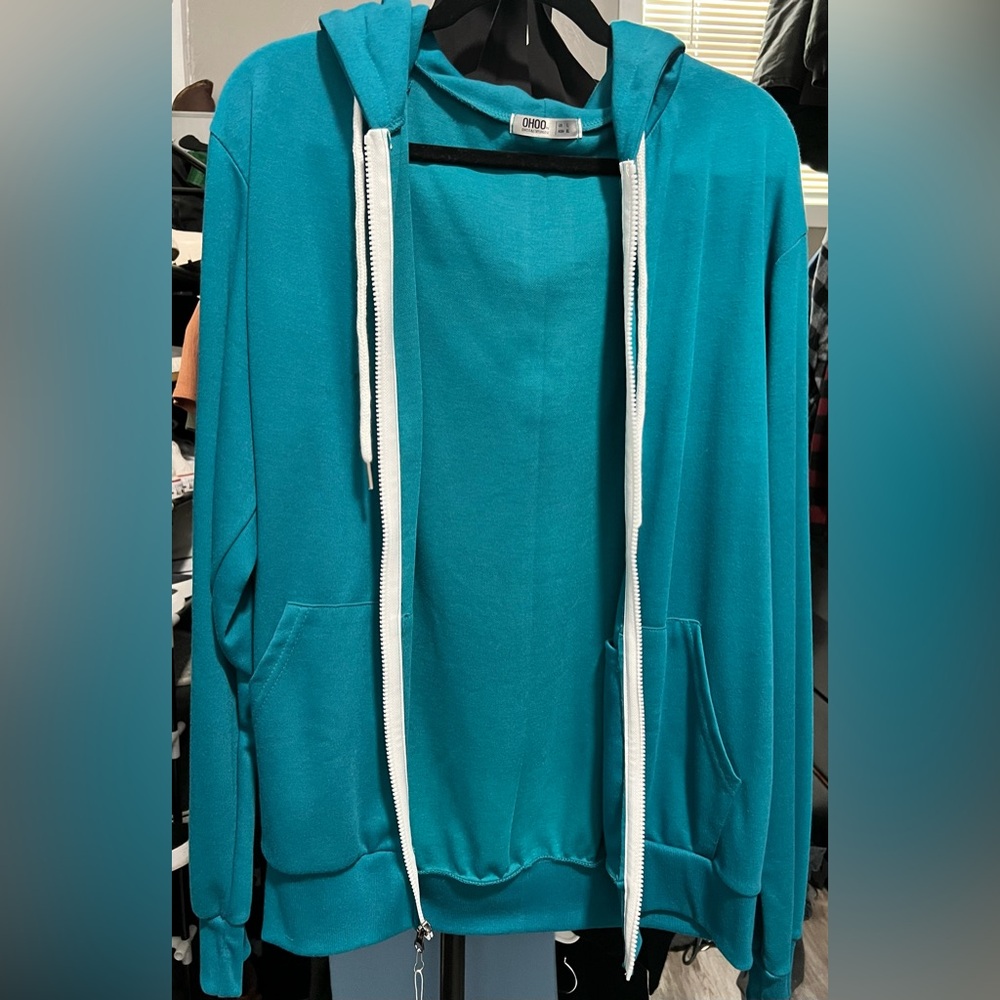 Men’s Ohoo lightweight Zip Up Hoodie - Turquoise/BlueGreen - Size Large